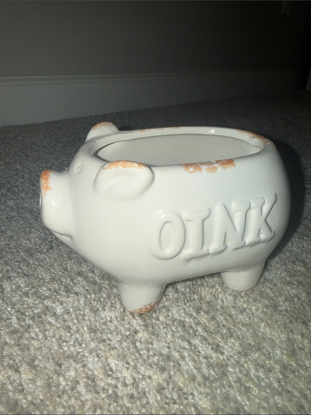 White 'OINK' Ceramic Pig Planter/Trinket Dish